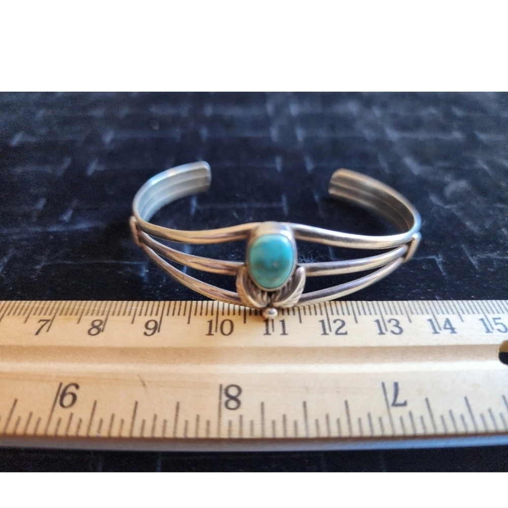 Vintage Native American Sterling Silver/Turquoise Cuff Bracelet Marked VJ